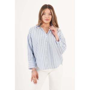 Blusa Azul Casual con Abertura Trasera a Rayas para Mujer, Marca LUSTRIN, para Uso Diario y de Oficina, Diseño Holgado y Cómodo - Product Image 2