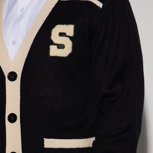 Custom Embroidery Knit Varsity <b>Cardigan</b> <b>Sweater</b> Men Knitwear <b>Long</b> Sleeve Uniform Jacquard V-Neck Knitted <b>Cardigan</b> <b>Sweater</b> Men - Product Image 3