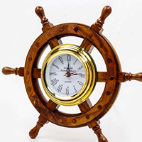 Jam Dinding Analog Quartz Dekoratif Model Roda Kapal Nautikal Gaya Kuningan Vintage untuk Rumah Kantor Rumah Pantai
