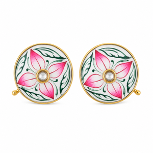 Mancuernillas de latón chapado en oro con diseño de lirio rosa esmaltado hechas a mano para hombre, con motivo de hoja, para aniversario, ropa formal, estilo Rajasthan - Product Image 2