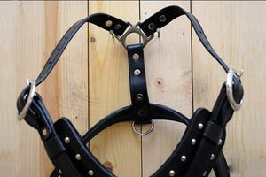 Black Medium Leather <b>Dog</b> <b>Harness</b> Padded Genuine Matching Leash Medium Black <b>Dog</b> <b>Harness</b> Leather <b>Dog</b> Leash - Product Image 3
