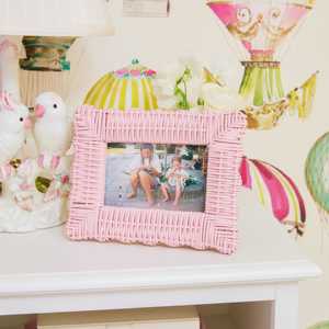 <b>Set</b> of 2 Pink Rattan <b>Photo</b> <b>Frames</b> 4x6 & 5x7 with Customizable Logo for Desktop Decor - Product Image 1