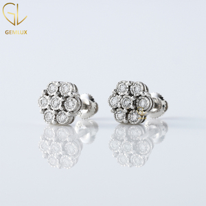 Vente chaude 14k Or Blanc Massif Coupe Ronde E Couleur VS Clarté Lab Grown Diamond Stud Boucles d'oreilles Halo Floral Minimaliste - Product Image 3