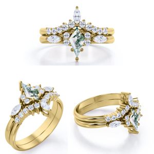 แหวนแต่งงานรูปว่าวเงินแท้สีเขียวมอสและคิวบิกเซอร์โคเนียทรงว่าวสำหรับผู้หญิง925 - Product Image 2