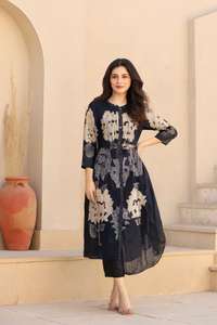 Pintex été coton A-ligne travail Kurti pantalon ensemble Long Co-ord ensemble fabricant en gros kurtis femmes Inde cordon coordonné ensemble - Product Image 5