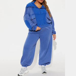 Conjunto Deportivo para Mujer, Estilo Holgado, Sudadera Corta de Felpa Lavada y Pantalones Deportivos con Cordón, Conjunto Deportivo Holgado - Product Image 4