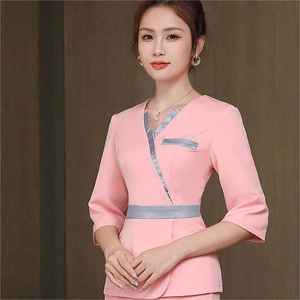 Uniformes d'infirmière ajustés populaires court personnalisé femme Polyester uniforme médical ensemble de gommage pantalons uniformes ensembles col en v court - Product Image 1