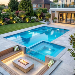 Piscine rustique avec bordure en pierre naturelle et éléments de terrasse en bois - Product Image 2