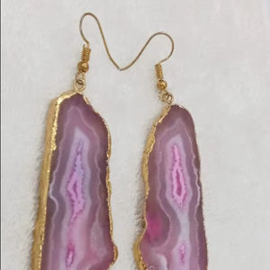 Boucles d'oreilles en pierre Druzy plaquées or Micron faites à la main Bijoux en laiton naturel - Product Image 3