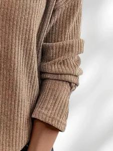 T-shirt décontracté en jersey tricoté à manches longues avec col polo, couleur unie simple, nouvelle mode d'automne, respirant - Product Image 5