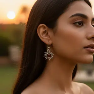 ต่างหูทรงหยดน้ำชุบทอง 925 ประดับพลอยควอตซ์สีแดง พร้อมเพชรและมุก สำหรับงานแต่งงานและงานปาร์ตี้ - Product Image 3