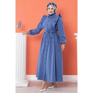 Vestido modesto con volantes, índigo - Product Image 1