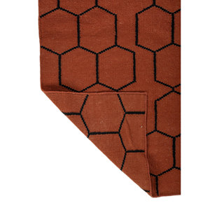 พรมขนสัตว์ทำมืออินดัสบาร์ สีแดงส้ม ทอลายเรียบ ลายทางเรขาคณิต สำหรับบ้าน รูปทรงสี่เหลี่ยมผืนผ้า ห้องโถง ห้องนั่งเล่น Dwrm-117 - Product Image 5