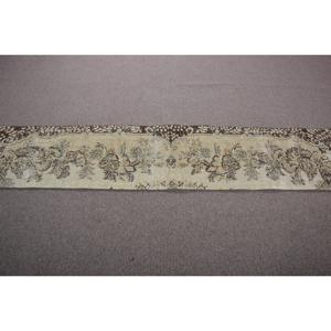 Vintage Turkish Runner Rug 1,8x8,7 ft, <b>Brown</b> Beige Ikat <b>Wool</b> Rug - Product Image 3