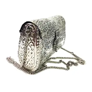 Luxury Design Wedding Bridal Handbag Made of Metal Gold Silver Plated Sling Bag Handmade Metal Clutches Made in India