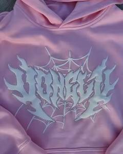 เสื้อฮู้ดผ้าฝ้ายพิมพ์ลายวินเทจแบบสตรีทแวร์ผ้าฝ้ายพิมพ์ลายเต็มตัวแบบกำหนดเองได้ - Product Image 2