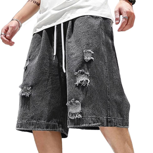 Shorts en jean déchirés Y2K pour hommes, style cargo ample et respirant, taille élastique, coupe ample, vintage, streetwear, été 2025 - Product Image 1