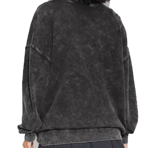 Sweat-shirt décontracté pour femme de qualité supérieure, délavé à l'acide, à manches longues, brodé, doublé, style streetwear, avec logo frontal, pour l'hiver - Product Image 3