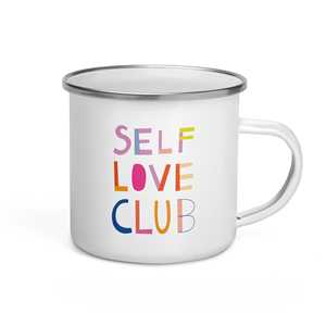 Mug en émail léger et robuste fait main, design rétro coloré, motif et citation sur le thème de l'amour-propre, en céramique émaillée - Product Image 4