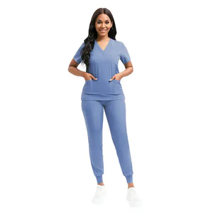 Conjunto de uniforme médico para mujer con cuello en V, pantalones de punto de algodón y poliéster, fabricado en Pakistán, OEM. - Product Image 4