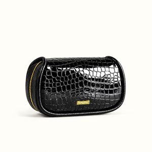 Pochette cosmétique en cuir PU à motif crocodile noir, fermeture éclair, trousse de maquillage portable, organiseur de voyage pour femmes - Product Image 1