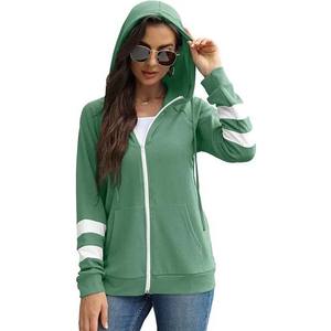 Sudadera con capucha larga para mujer, Diseño de manga a rayas, cremallera en el hombro, nueva moda, venta al por mayor, sudaderas con capucha transpirables para mujer - Product Image 6