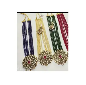 แฟชั่นการออกแบบใหม่ผู้หญิงทองเหลืองสร้อยคอหลายชั้นสร้อยคอและต่างหูชุดเครื่องประดับสีต่างๆและการออกแบบที่ไม่ซ้ำกันฟรีขนาด - Product Image 1