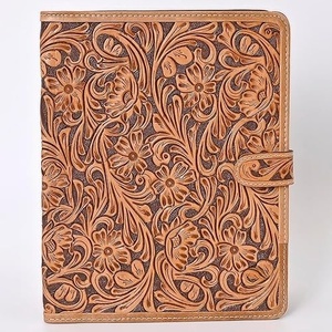 Hot Selling A4 A5 Size File Cover Portfolio Papers <b>Documents</b> Organizer High Quality Soft Leather Cover With Tooling & Pockets - Product Image 1