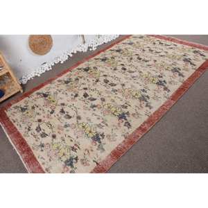 Tapis Vintage Turc Beige Rouge Patchwork Motif Laine 5.1 X 9.4ft Rectangle Grande Surface 10mm Latex Couloir Chambre Décor - Product Image 2