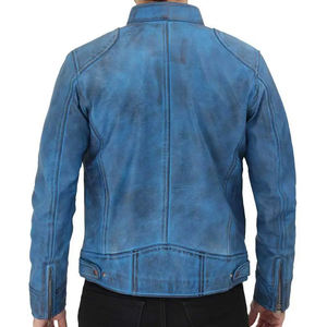 Chaquetas de Cuero para Hombre de Primera Calidad, Corte Ajustado, Estilo Urbano, Chaquetas de Cuero Vacuno Suave y Duradero con Lavado Ácido en Color Azul - Product Image 3