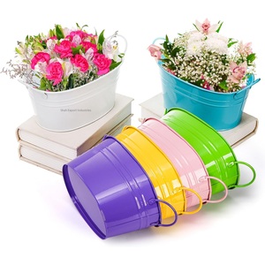 Macetas de flores frescas coloridas de Metal de la mejor calidad con asa para el hogar, jardín, Patio, jardineras de flores ovaladas decorativas - Product Image 3