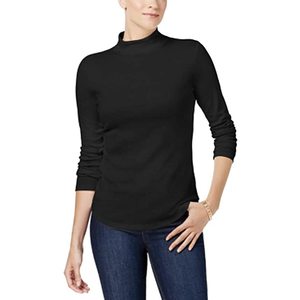 Maglia a Collo Alto in Cotone da Donna Charter Club, Nera, Taglia Large - Product Image 1