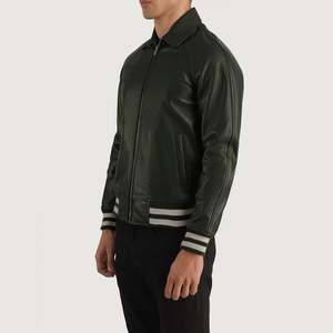 Factory Manufacturer Low Price <b>Men</b> Varsity <b>Jackets</b> Warm Winter Streetwear Walton Green Leather Varsity <b>Jacket</b> - Product Image 2