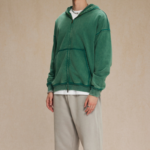 เสื้อมีฮู้ดแบบมีซิปแนวย้อนยุคผ้าคอตตอนบริสุทธิ์แบบหลวม - Product Image 2