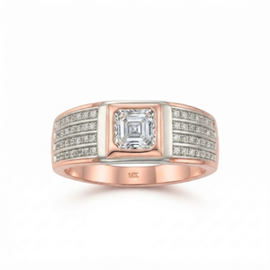 Bague pour homme LILABA ENTERPRISE en or rose 18 carats et or blanc, diamant de laboratoire taille Asscher, clarté F VVS2, certifiée IGI, bijou à porter au quotidien - Product Image 1