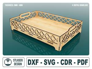 Fichier de plateau de service en bois découpé au laser moderne fichiers vectoriels décoratifs pour la découpe laser du bois personnalisée - Product Image 2