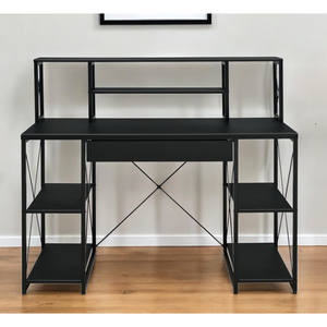 Bureau d'ordinateur simple HMS 47 pouces avec hauteur réglable, étagère en métal noir et bois, tiroir, fonction pliable, table d'ordinateur - Product Image 1