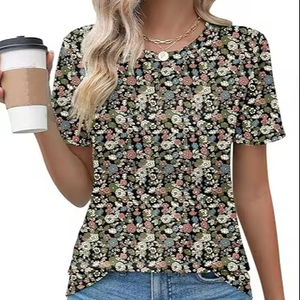 Femmes décontracté col rond manches courtes plissé hauts Blouses mode vêtements 2025 - Product Image 1