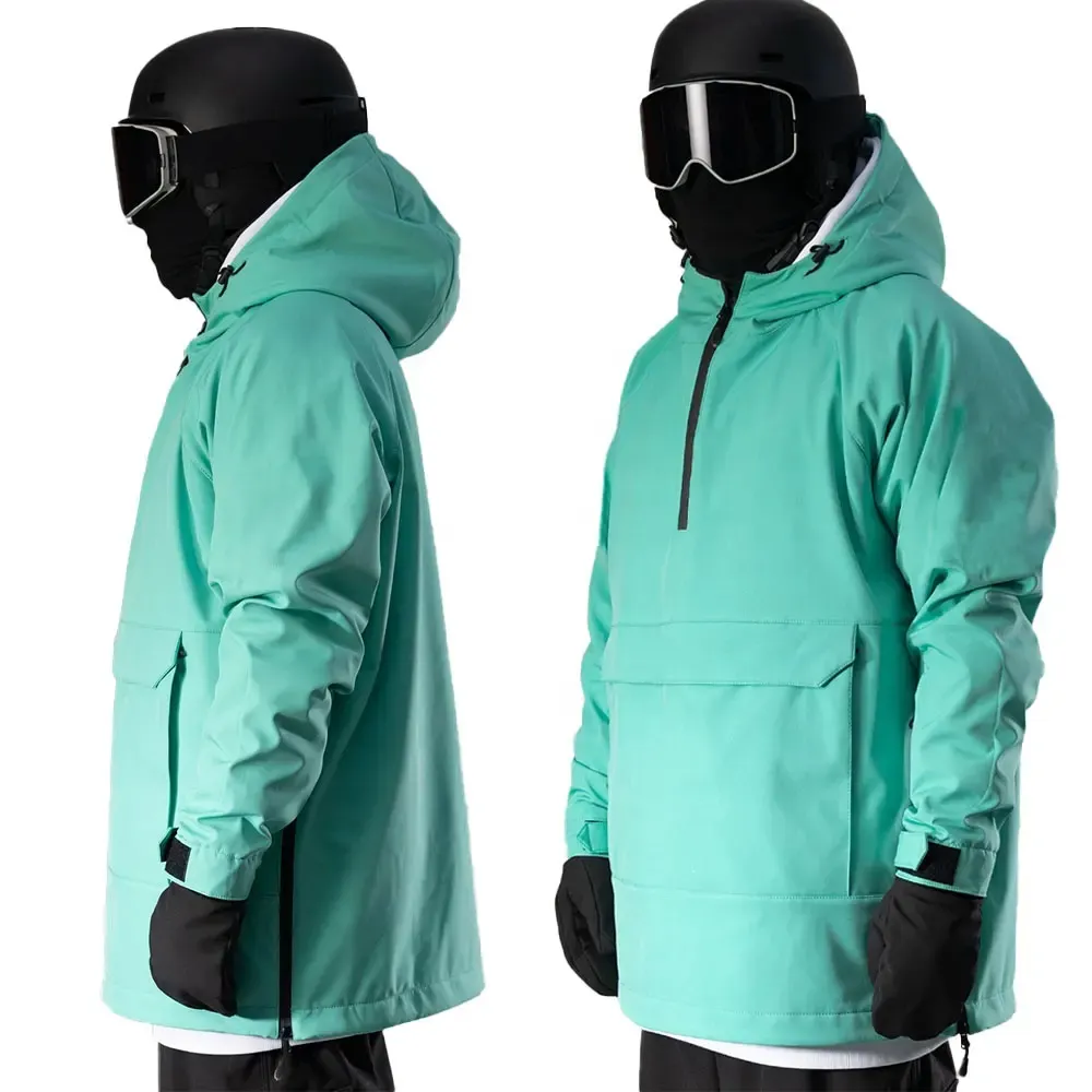 Blusa corta-vento personalizada para homens, casaco de snowboard com capuz e bolsos baratos, jaqueta resistente a vento e impermeável para esqui, OEM