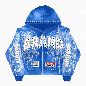 Sudadera con Capucha para Hombre, 100% Algodón, con Cremallera Desgastada, Estampado de Logotipo Personalizado, con Pedrería, Estilo Urbano, Lavado Ácido - Product Image 4