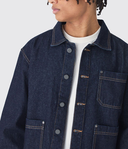 High Quality Winter Casual 100% Cotton Dark <b>Denim</b> <b>Jacket</b> <b>for</b> <b>Men</b> Custom Logo Front Long Vintage Style Customizable - Product Image 2