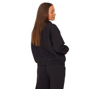 เสื้อสเวตเตอร์ทรงหลวมสำหรับผู้หญิงมีกระดุมผ้าฝ้ายนุ่มผ้าฟลีซสีดำอบอุ่นดีไซน์ตามสั่ง - Product Image 4