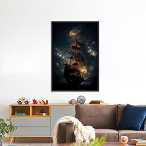 Tableau sur toile Bateau pirate : Affiche imprimée d'un bateau à voile galactique, TOILE ENCARTÉCHÉE NOIRE - Product Image 1