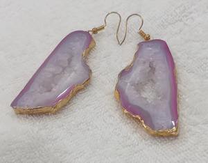 Agate Druzy Gemstone Drop <b>Earrings</b> Classic Wedding Party Gift Natural Gemstone <b>Top</b> Quality Plated Druzy Stone Drop <b>Earrings</b> - Product Image 1