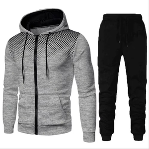 Hommes Bleu Noir À Capuche Survêtement Deux Pièces Ensemble Zipper Sweat Jogger Pantalon Sportswear Casual Fitness Outfit En Gros - Product Image 3
