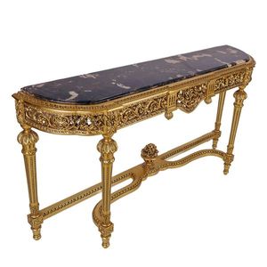 Mesa Consola de Lujo Hecha a Mano en Oro con Tapa de Mármol Oscuro y Detalles Tallados Ornamentales en Estilo Europeo Clásico - Product Image 5
