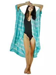 2025 Holiday Tie Dye Kimono Wrap Dress Boho Lady Beach Mujeres Kimono Cardigan Media manga Tie Dye Sky Blue Kimono - Product Image 4