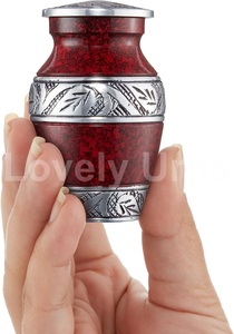 Mini urnas de recuerdo de aluminio de mármol rojo Juego de 4 piezas en una caja de terciopelo - Product Image 5