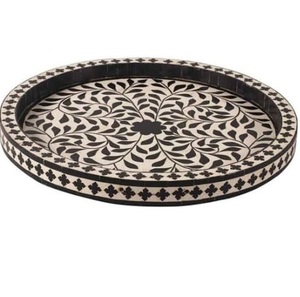 Nueva Bandeja de Madera para Servir, Diseño de Vajilla, Acabado con Incrustaciones de Hueso, Forma Hexagonal - Product Image 5