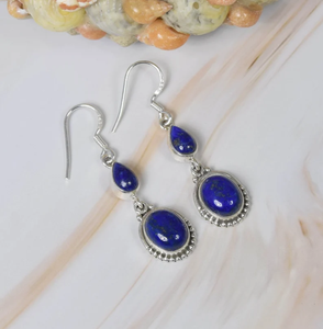 Nouvelle arrivée 925 argent Sterling bleu Lapis Lazuli pierre précieuse crochet boucle d'oreille septembre pierre de naissance 2 pierre boucle d'oreille élégante boucle d'oreille - Product Image 2